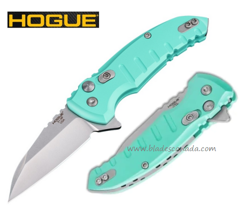 Hogue X1-MicroFlip Flipper Folding Knife, 154CM Wharncliffe, Aluminum Aquamarine, 24163
